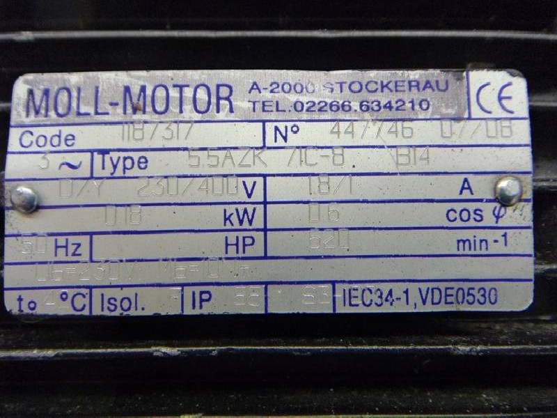 Трехфазный сервомотор MOLL - MOTOR Typ: 5.5AZK 71C-8 B14 ( 5.5AZK71C-8B14 ) gebraucht ! фото на Industry-Pilot